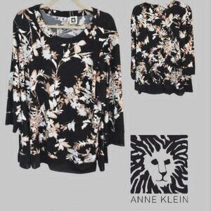 Anne Klein  Floral Print Pull Over Blouse Top Dressy Casual  Womens Plus 2X